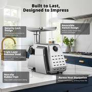 AIRMSEN R-080 Electric 3 in 1 Meat Grinder, 2500W Motor, Stainless Steel, Sausage and Kubbe Maker Kit