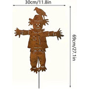 Generic Rustic Metal Scarecrow Garden Stake with Crow, 23 in Rust Brown Weathered Iron, Fall Harvest Yard Art
