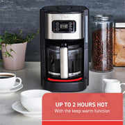 T-Fal Element Drip Coffee Maker, Programmable Timer, Stainless Steel, Black, 12-Cup Capacity