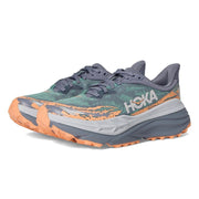 Hoka Stinson ATR 7 Women's Trail Running Shoes, Plush Cushioning EVA Midsole, Grey Skies/Pale Tangerine, Size 8.5, Width B, 1141531-GSP