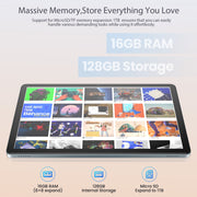 Kimlok Android 14 Tablet, 11 Inch IPS HD Touch Screen, 16GB RAM, 128GB Storage Expandable to 1TB, Octa-Core MTK8786 Processor, GPS, Dual-Band WiFi, Bluetooth 5.0, Dual Camera 8MP+13MP, Keyboard Bundle, D105B-DPJ