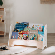 WoodandHearts Montessori Wooden Adam Bookshelf for Toddlers, 2-Shelves, White and Natural Birch Plywood, Minimalist Design, 22in x 9.8in x 14.5in, AAFG008