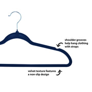 Merrick Velvet Clothes Hangers, Non-Slip Velvet Texture, Navy Blue, 50 Count, Triangular Design, 360-Degree Swivel Hooks, Velvet-AZ