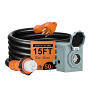 SPEEDWOW 50 Amp RV Extension Cord Kit, Heavy-Duty 25 Ft, 125/250V, 12,500W, ETL Certified, Waterproof Generator Inlet Box, NEMA 14-50P to SS2-50R, Outdoor Power