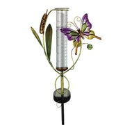 Melville Direct Solar Powered Butterfly Rain Gauge with LED Lights, Glass Tube, 25 in, Metallic Finish, Yard Stake
