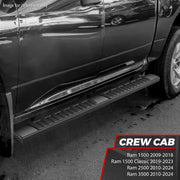 DNA Motoring Black 6 Inch Flat Side Step Bar Running Boards for 09-24 Ram 1500 Classic, Ram 2500, Ram 3500 Crew Cab STEPB-A-0028
