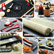Craftzee Sushi Making Kit, 42-Piece Stainless Steel, Bamboo, Silicone Set with Rice Cooker, Molds, Knife, Bamboo Mat, Recipe Book, CZ91731