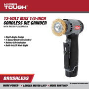Hyper Tough 80070 Max Brushless 12V 1/4-inch Cordless Die Grinder with 1.5AH Lithium-Ion Battery and Charger