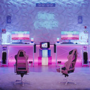 Bestier LED Gaming Desk White & Power Outlet 44 inch