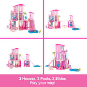 Mattel Barbie DreamHouse Dollhouse with 2 Pools, 2 Slides, 2 Houses, Wheelchair-Accessible Elevator, 3 Levels, 65+ Furniture and Accessories, Multicolor, JKG84