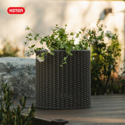 Keter 271123 Small Cylinder Rattan Resin Plant Planter Set of 2, Graphite, Indoor and Outdoor