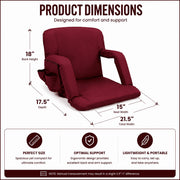 Seamander Large Size Foldable Stadium Chair, Padded Back Support, Six Reclining Positions, Burgundy, Lightweight Steel Frame, SFT600BG