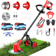 Tanbaby Cordless Electric String Trimmer, 6 Inch, Battery Powered with 3 Interchangeable Blades, Adjustable Handle, Lightweight Red, GCJ-06B