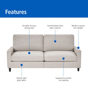 Mainstays 77 in Square Arm Sofa, Light Gray, Polyester Upholstery, Pocket Coil Seating, Foam Back Cushion, MS2631468562BR1