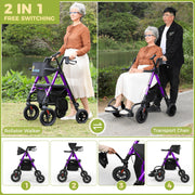 Akoasm KLD1002 Foldable Rollator Walker for Seniors w/ Adjustable Seat and Handle, 300 lb Capacity, Purple