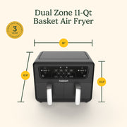 Cuisinart Dual Basket Air Fryer, 11 Qt Total Capacity, 4 Cooking Functions, Sync Finish Technology, Toss Reminder, Auto-Pause, Automatic Warm Mode, ADZ-110