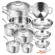 Koch Systeme CS Stainless Steel 17-Piece Cookware Set, Professional 18/10 Stainless Steel, Oven Safe, Compatible with All Stove Types