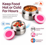 PoppiKids Bento Lunch Box Set with 4-Section Leak Proof Container, Insulated Stainless Steel Thermos Food Jar, Spoon and Fork Utensils, Insulated Lunch Bag, Pink