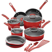 Rachael Ray 17640-T 15 Pc Hard Enamel Nonstick Cookware Set, Red