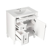 EDX 30-Inch Bathroom Vanity Cabinet with Integrated Ceramic Sink, Soft-Closing Door, 3 Drawers, White, EDX-SXT-2M2C