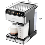 Chefman CafMaster Pro Espresso Machine, 15-Bar Pump, Built-In Milk Frother, 1.8 Liter Removable Water Reservoir, Stainless Steel, RJ54-I-SV-AM