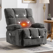 JONPONY Manual Recliner Chair with Heat Therapy and Vibration Massage, Grey Velvet, Heavy Duty Metal Frame, Dual Cup Holders, Side Pockets, USB Ports