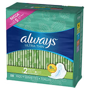Always 3700081690 Ultra Thin Super Pads, With Wings, 58 Count