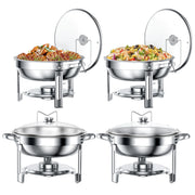TINANA CDBS-4 Chafing Dish Buffet Set 4 Pack, 5QT Stainless Steel Chafing Dishes for Buffet with Glass Lid & Lid Holder, 1 Silver 4Pack
