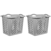 Home Logic 2 Bushel Plastic Laundry Basket, Gray, Diamond Pattern, Silver Handles, 2 Pack