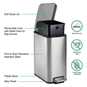 Tramontina Space-Saving 2-Pack 2-Gallon Step Cans, Stainless Steel