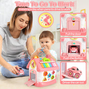 Hot Bee Montessori Baby Learning Toy, Multi-Activity Educational Cube with Shape Sorter, Gear Play, Music & Light, Sensory Development for Toddlers 6-18 Months