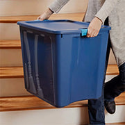 Sterilite 14487404 Latch and Carry Tote with True Blue Lid and Base, 26 Gallon