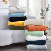 Home City Alaska Diamond Plush Fleece Blanket, Ultra-Soft, Quilted Diamond Pattern, Ivory, Throw Size