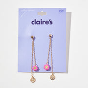 Claire S Pink and Gold Smiley Face Drop Earrings for Teen Girls, Lightweight, Playful Jewelry Accessory - Lightweight