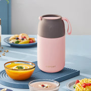 JUSTLET 24 oz Insulated Stainless Steel Food Jar, Thermos W/ Folding Spoon and Cup, Pink