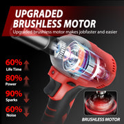 Baokaler Cordless Impact Wrench, 1/2 Inch, Brushless Motor, Max Torque 740 Ft-lbs, 2 Lithium-ion Batteries, Red