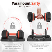 Upgo 55LB Adjustable Dumbbells, Hex Design, Anti-Slip Handle, Quick Weight Adjustment, Home Gym Equipment, UPGO55KTJ