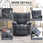 JONPONY Power Lift Recliner Chair with 8-Point Vibration Massage, Lumbar Heating, USB Charging Port, Alloy Steel Frame, Blue