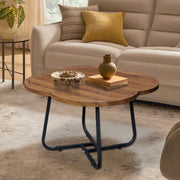 CERBIOR Vintage Modern Small Round Coffee Table, Wood Flower Finish, Wooden Surface Top, Sturdy Metal Legs, Raised Edge Design, 15 in