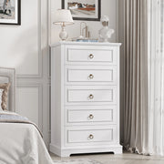 Homfa HOS-PB-168 5 Drawers Tall Dresser, Chest of Drawers Storage Bedroom Dresser Cabinet for Closet Living Room, White
