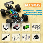 Flypear 1:16 Scale Fast RC Car, 80 KPH Brushless Motor, 4WD Off-Road Monster Truck, Blue, 2.4 GHz Remote Control, Dual Rechargeable Batteries, SG116MAX-2