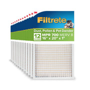Filtrete Furnace Air Filter, Electrostatic Pleated, MPR 700, MERV 8, Dust Pollen Pet Dander Reduction, 16x20x1, 12-Pack