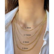 Jewelheart 14K Yellow Real Gold Cuban Concave Curb Link Chain Necklace, Diamond Cut, Unisex, Multiple Lengths 16-24 in, Widths 1.9-4.75 mm