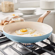 GreenPan Essence 10-Piece Ceramic Nonstick Cookware Set, Diamond-Infused Thermolon Coating, Blue Haze, Induction Compatible, Stay-Cool Wood-Print Handles