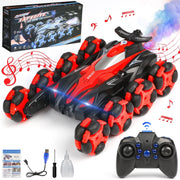UUSUOO 878A Remote Control Stunt Car, 8-Wheel Drive, 360 Rotation, Double-Sided Driving, LED Lights, Spray Mist, Rechargeable Battery, Red