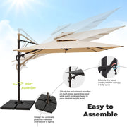 FUNDAZE Cantilever Patio Umbrella, 10x10ft Square Canopy, UV Resistant Waterproof Polyester, Crank Opening, Freestanding Cross Base, Beige