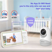 HelloBaby HB6256-M Video Baby Monitor, 5.0-Inch IPS LCD Screen, Remote Pan Tilt Zoom, 2.4GHz FHSS Wireless, Infrared Night Vision, Two-Way Audio, Room Temperature Display, Lullaby Player, White