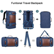 WITZMAN Large Travel Backpack Convertible Canvas Rucksack Duffel Bag, Blue, 40L, A2021