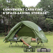 Arctic Lemmings 4-in-1 Elevated Camping Cot Tent, Waterproof 210T Oxford Fabric, Mesh Ventilation, Foldable Portable Tent Set for 1 Person, Green and Grey