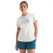The North Face Evolution Regenerative Ink Half Dome Women's Active T-Shirt, White Dune, Medium, 100% Cotton, Relaxed Fit, NF0A8EWB